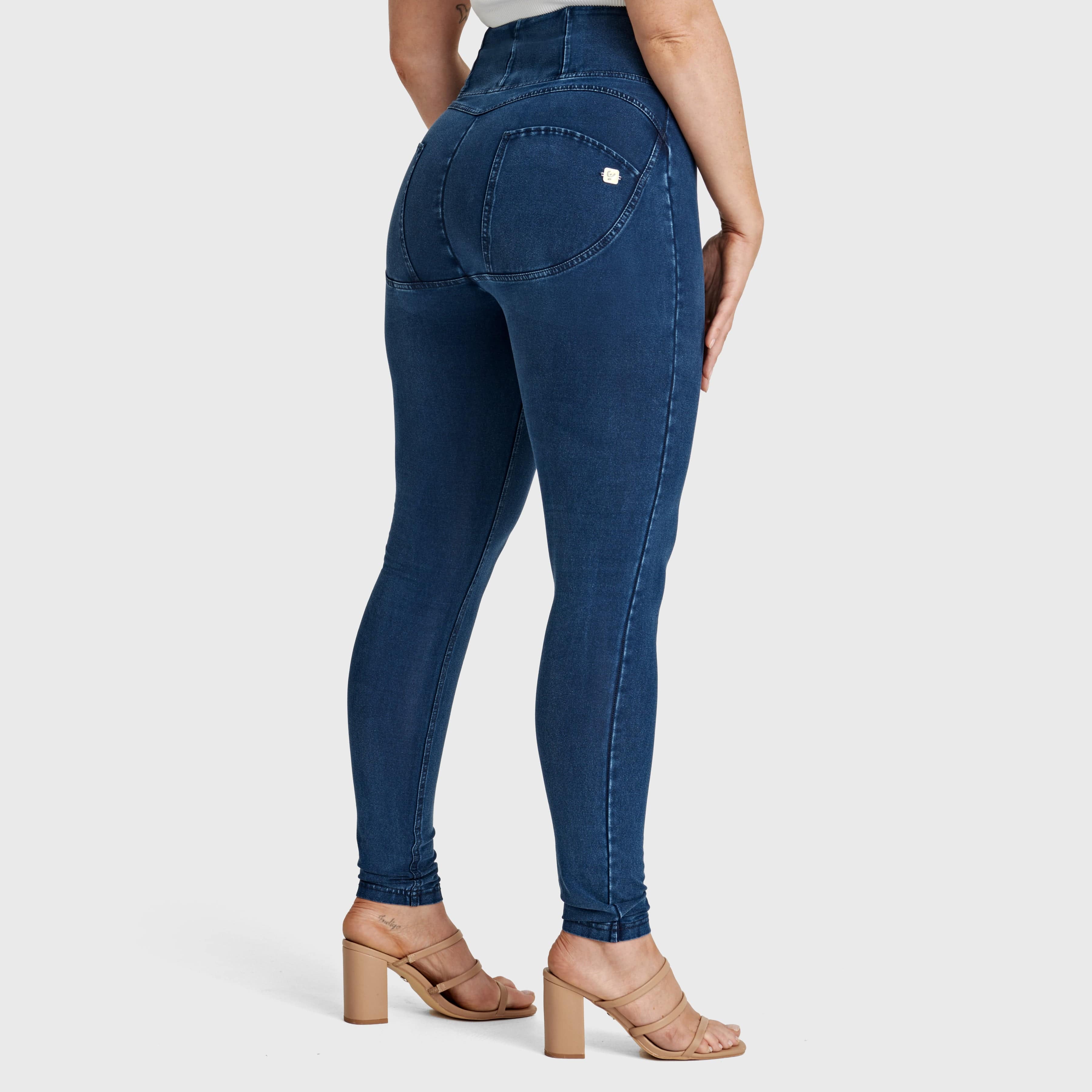 WR.UP® Curvy Denim - Zip High Waisted - Full Length - Dark Blue + Blue Stitching