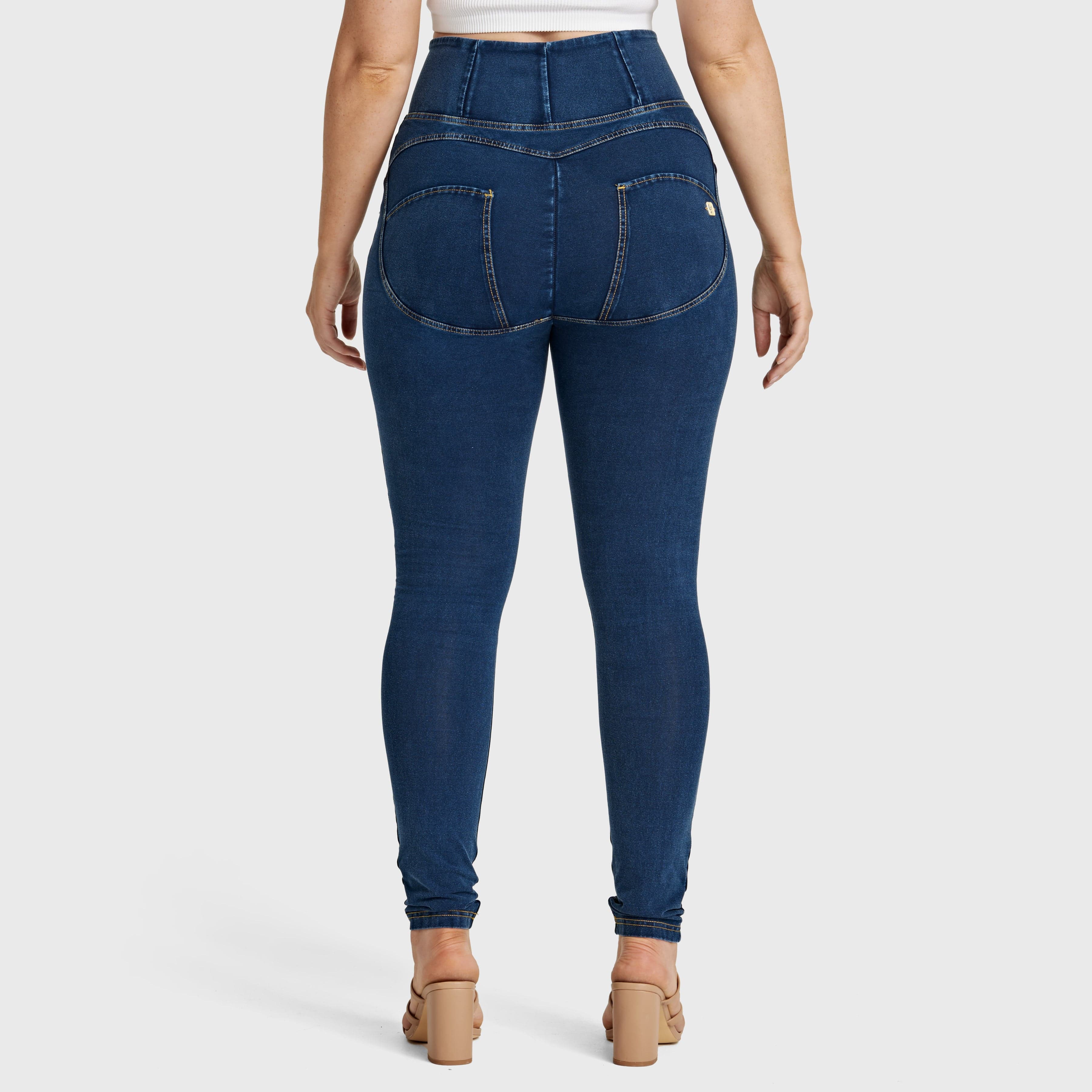 WR.UP® Curvy Denim - Zip High Waisted - Full Length - Dark Blue + Yellow Stitching