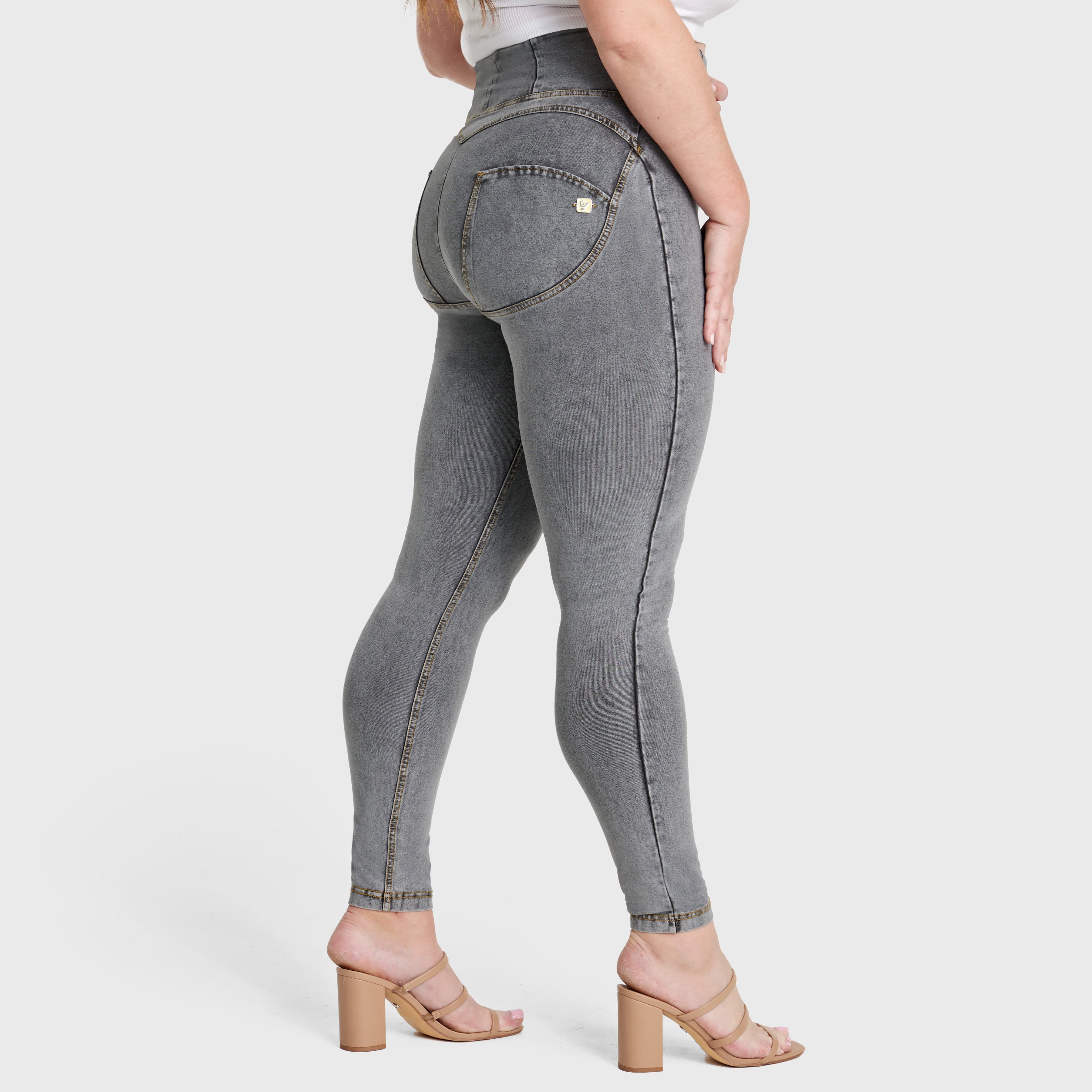 WR.UP® Curvy Denim - Zip High Waisted - Full Length - Grey + Yellow Stitching