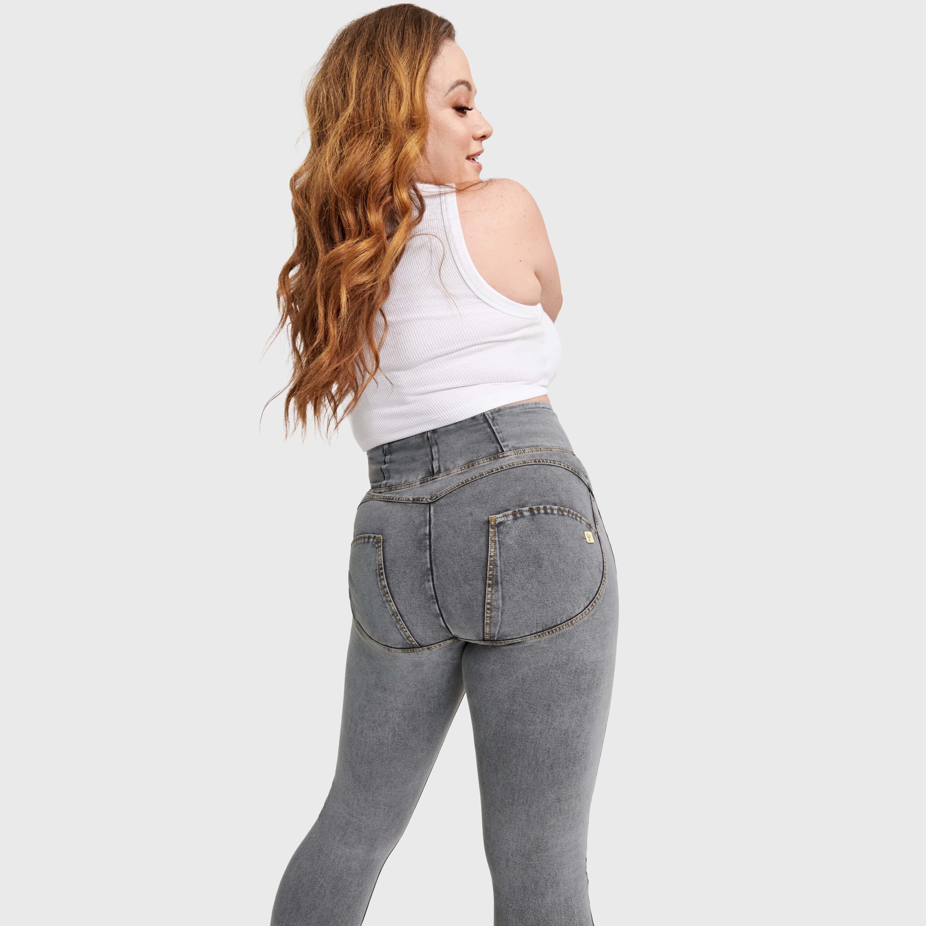 WR.UP® Curvy Denim - Zip High Waisted - Full Length - Grey + Yellow Stitching