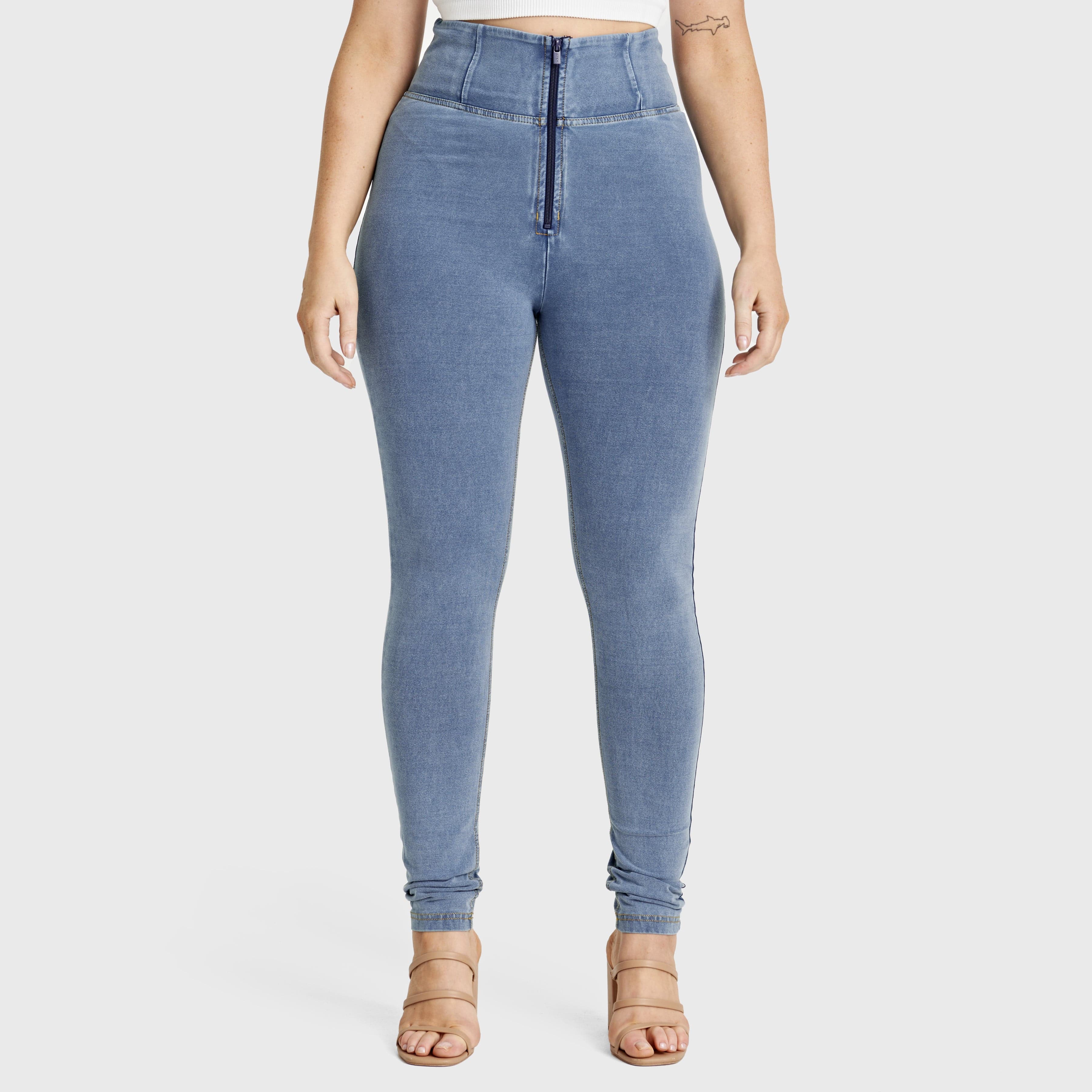 WR.UP® Curvy Denim - Zip High Waisted - Full Length - Light Blue + Yellow Stitching