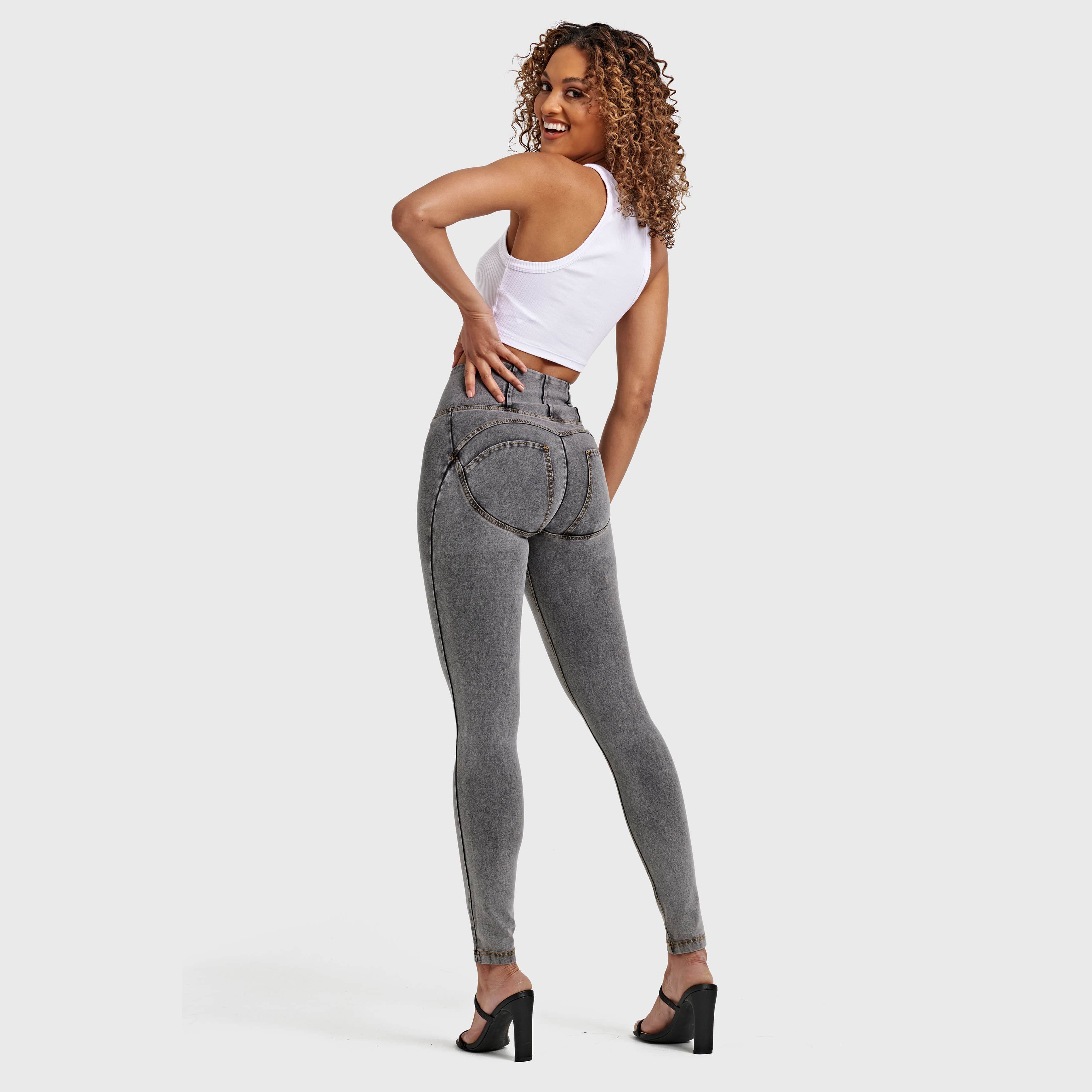 WR.UP® Denim - High Waisted - Full Length - Grey + Yellow Stitching