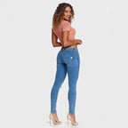 جينز WR.UP® - خصر منخفض - طول كامل - أزرق فاتح + خياطة صفراء 