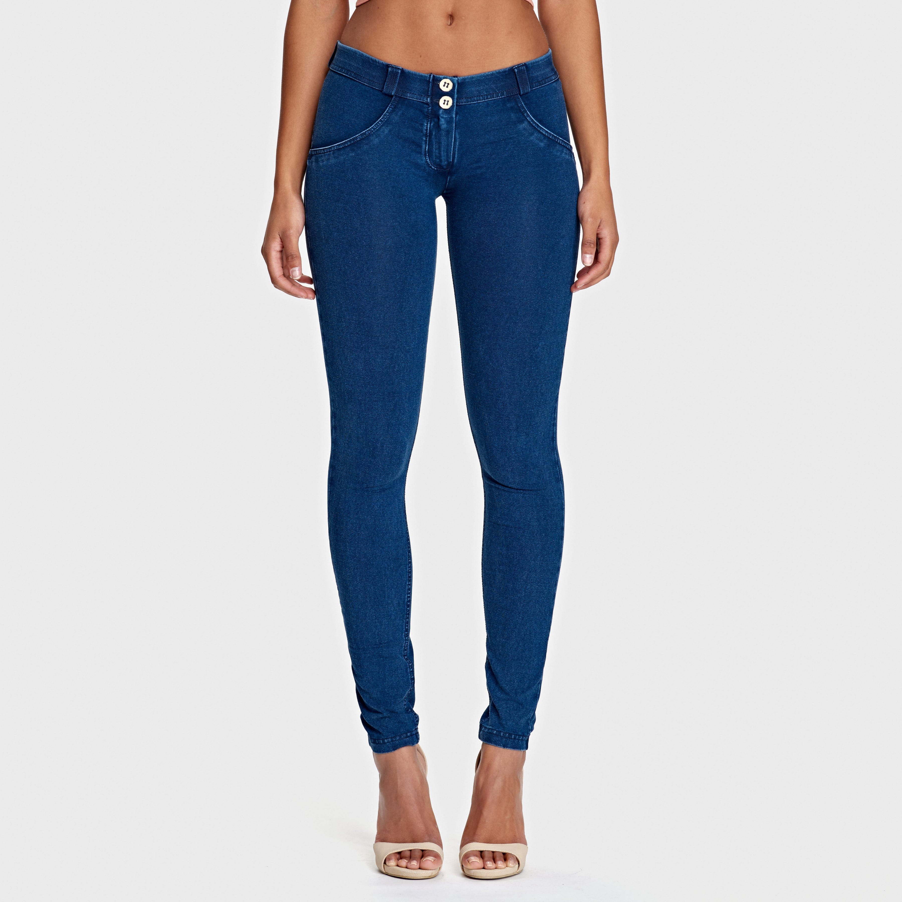 جينز WR.UP® - خصر منخفض - طول كامل - أزرق داكن + خياطة زرقاء