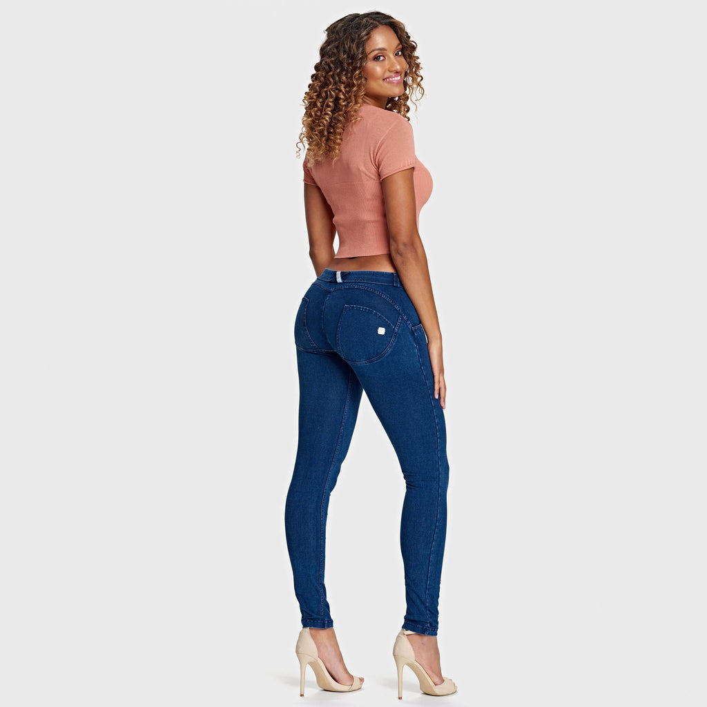 جينز WR.UP® - خصر منخفض - طول كامل - أزرق داكن + خياطة زرقاء