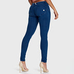 جينز WR.UP® - خصر منخفض - طول كامل - أزرق داكن + خياطة زرقاء