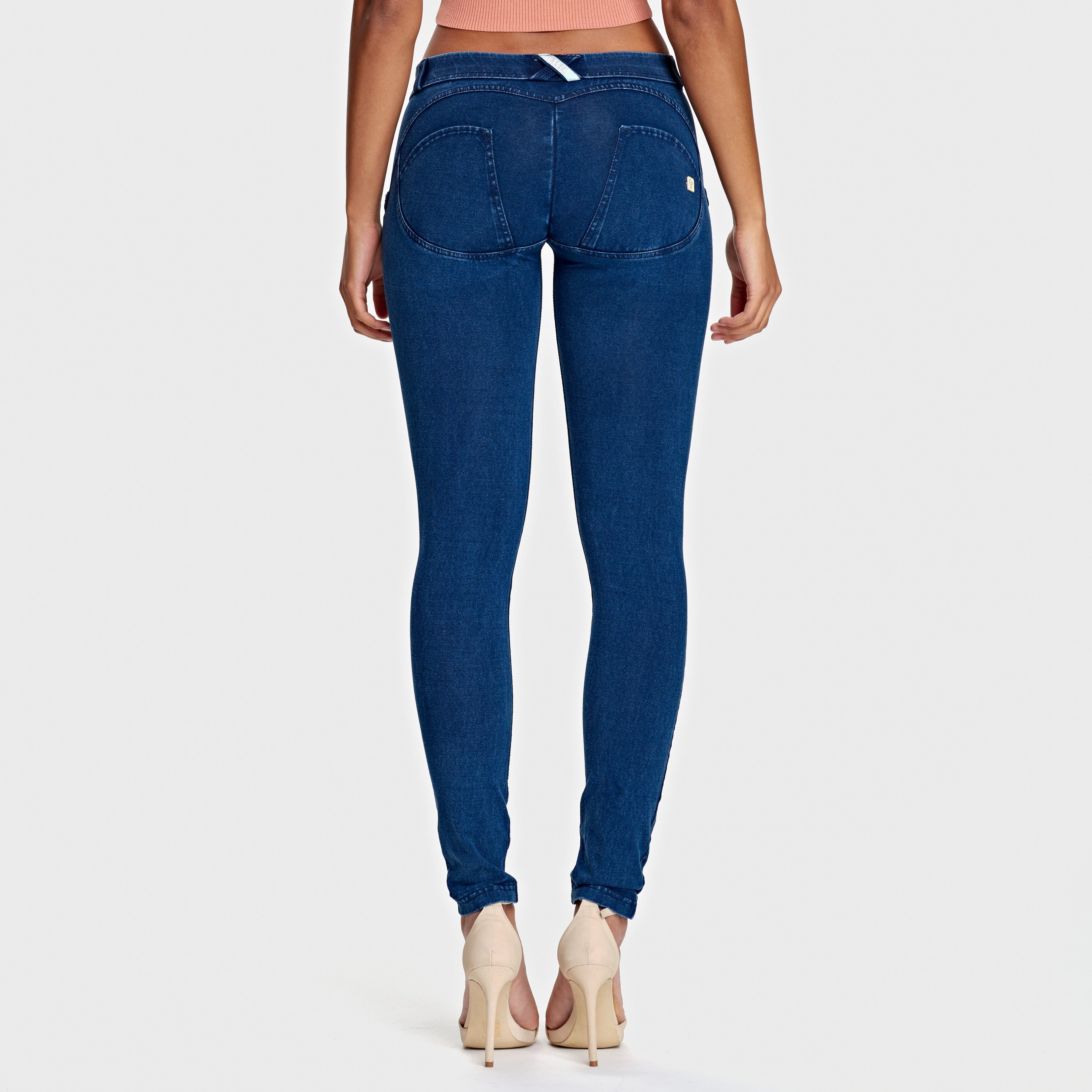 جينز WR.UP® - خصر منخفض - طول كامل - أزرق داكن + خياطة زرقاء