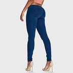 جينز WR.UP® - خصر منخفض - طول كامل - أزرق داكن + خياطة زرقاء