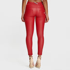 بنطال جينز WR.UP® من الجلد الصناعي - خصر متوسط ​​الارتفاع - طول 7/8 - أحمر