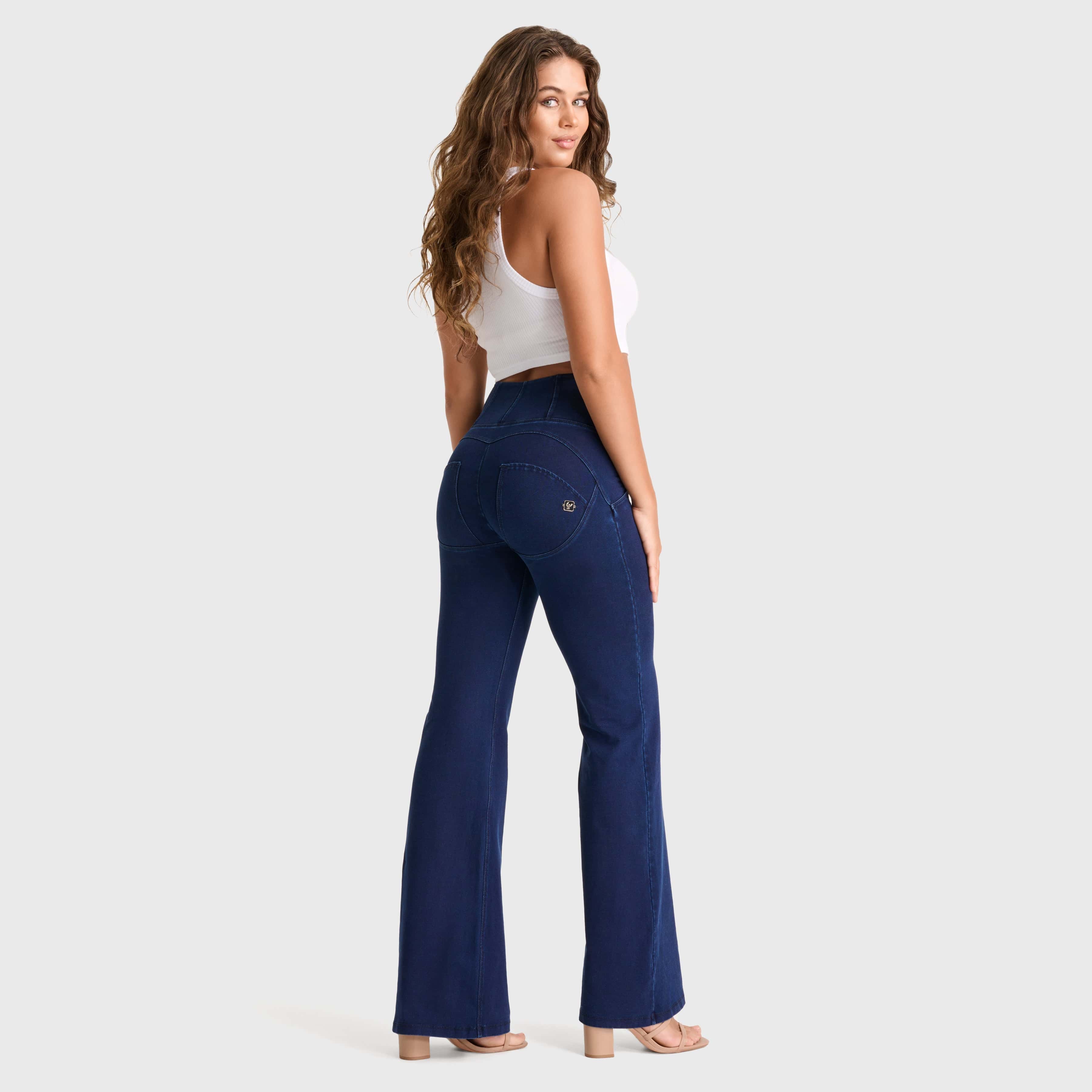 WR.UP® Denim - High Waisted - Super Flare - Dark Blue + Blue Stitching