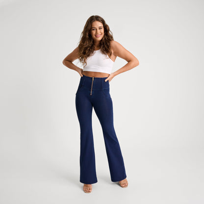 WR.UP® Denim - High Waisted - Super Flare - Dark Blue + Blue Stitching