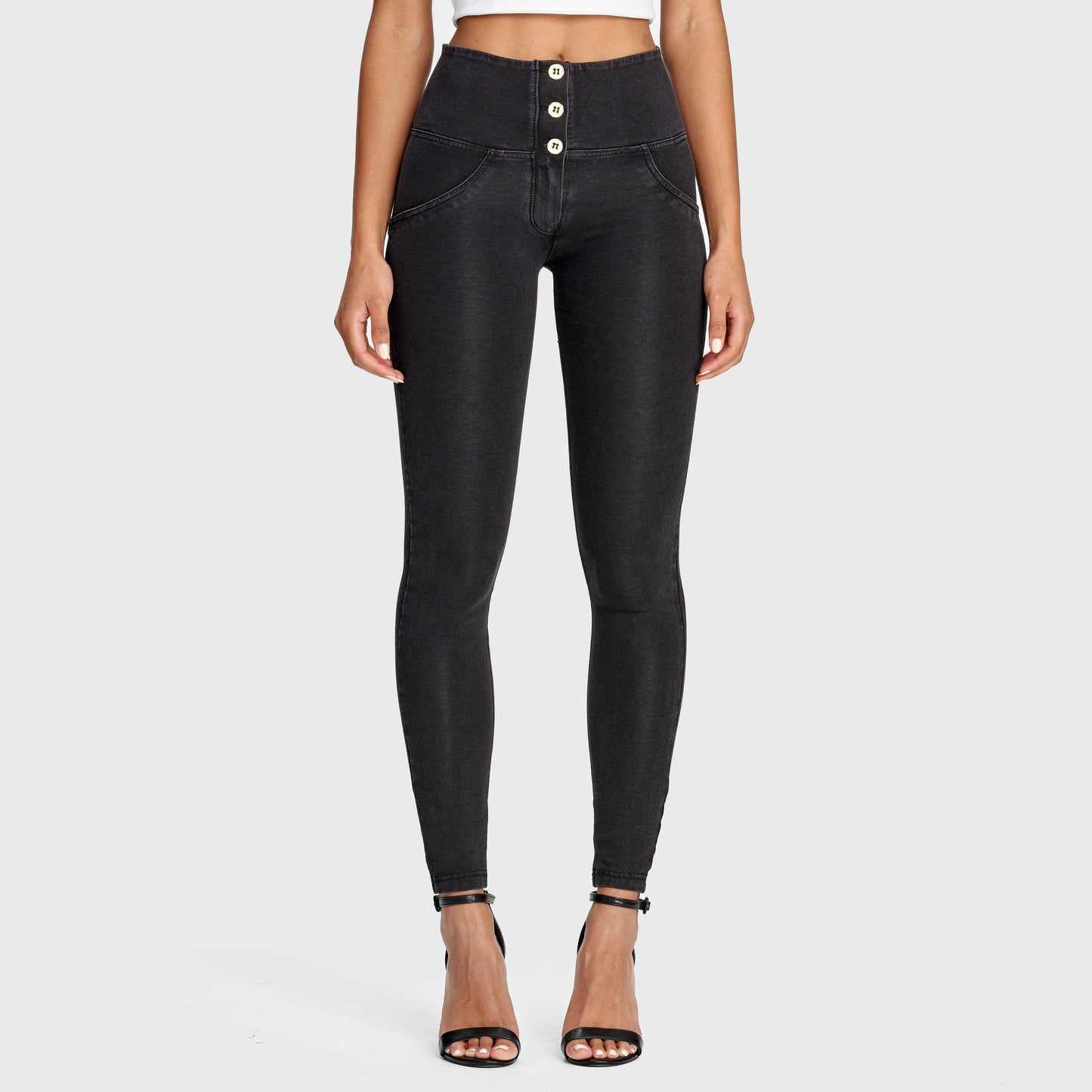 WR.UP® Denim - 3 Button High Waisted - Full Length  - Black + Black Stitching