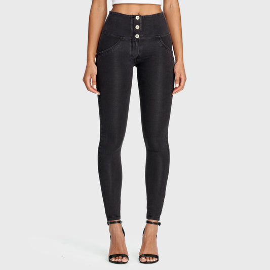 WR.UP® Denim - 3 Button High Waisted - Full Length  - Black + Black Stitching
