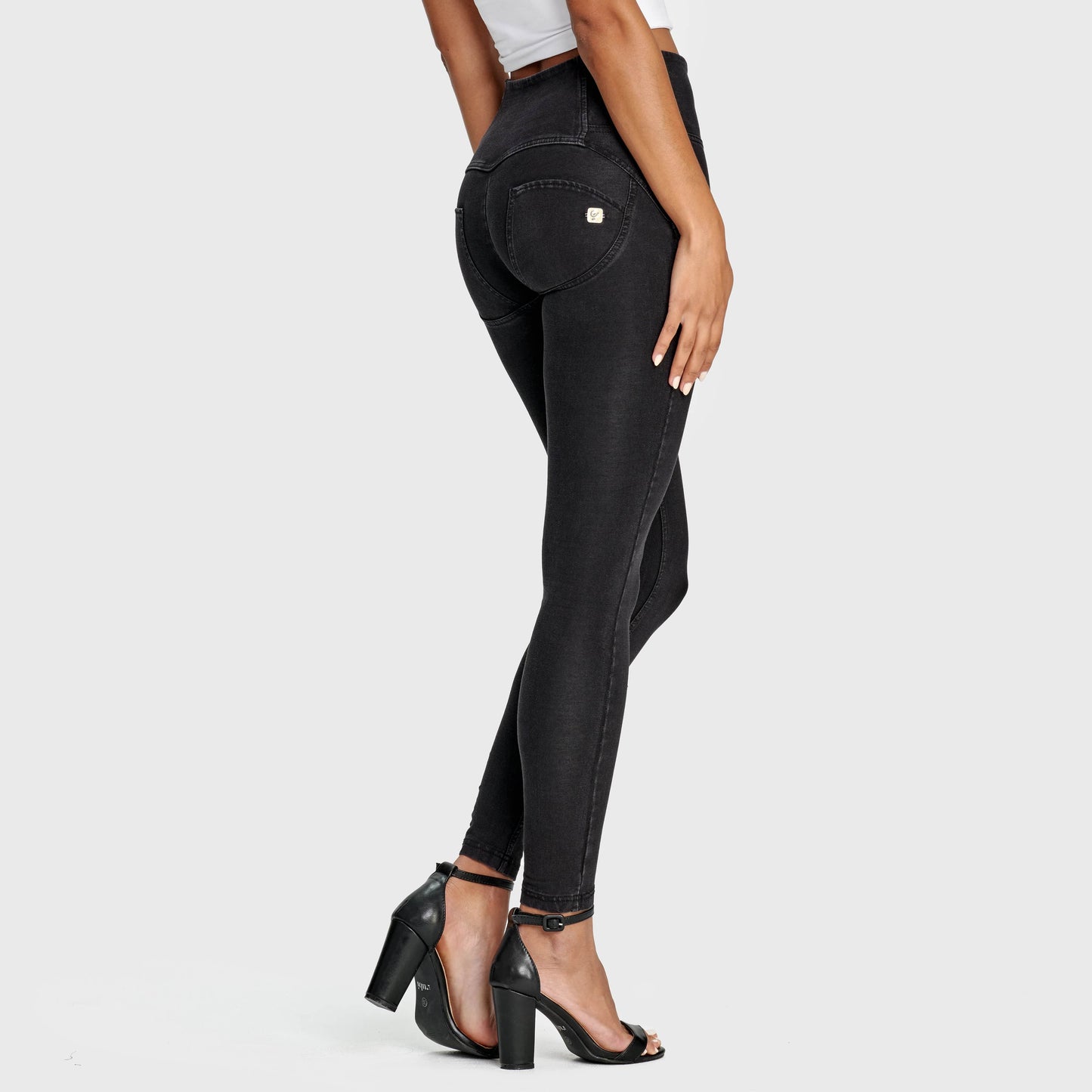 WR.UP® Denim - 3 Button High Waisted - Full Length  - Black + Black Stitching