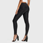 بنطال جينز WR.UP® - بثلاثة أزرار وخصر عالٍ - طول كامل - أسود مع خياطة سوداء