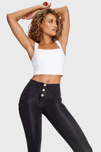 بنطال جينز WR.UP® - بثلاثة أزرار وخصر عالٍ - طول كامل - أسود مع خياطة سوداء