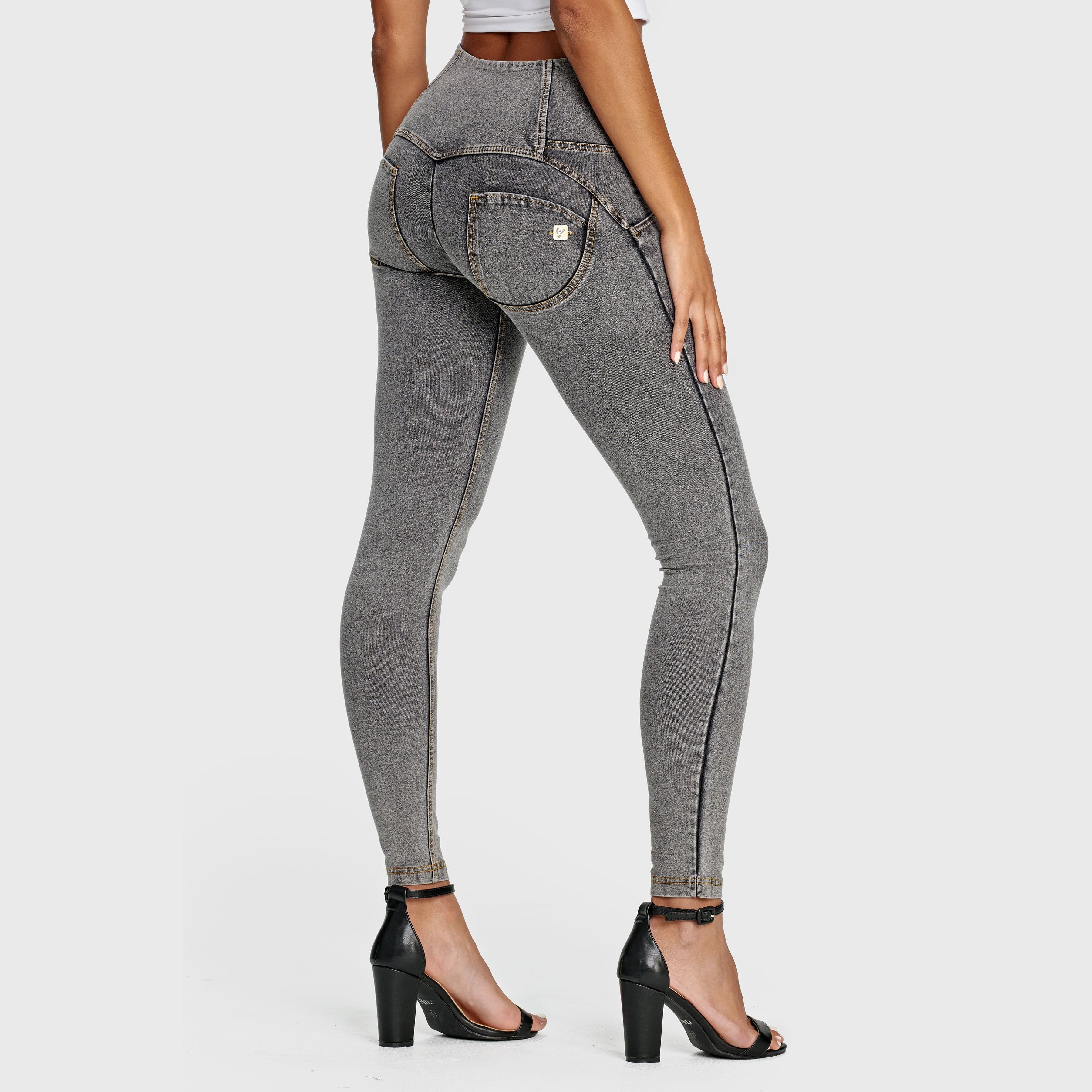 WR.UP® Denim - 3 Button High Waisted - Full Length - Grey + Yellow Stitching