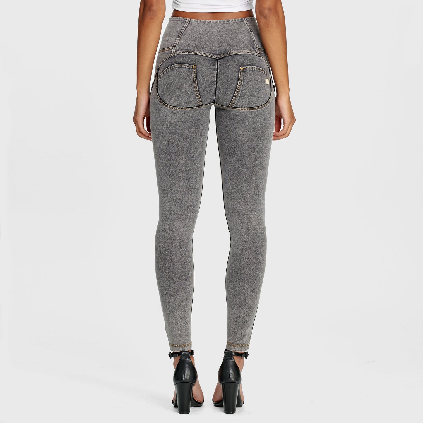 WR.UP® Denim - 3 Button High Waisted - Full Length  - Grey + Yellow Stitching
