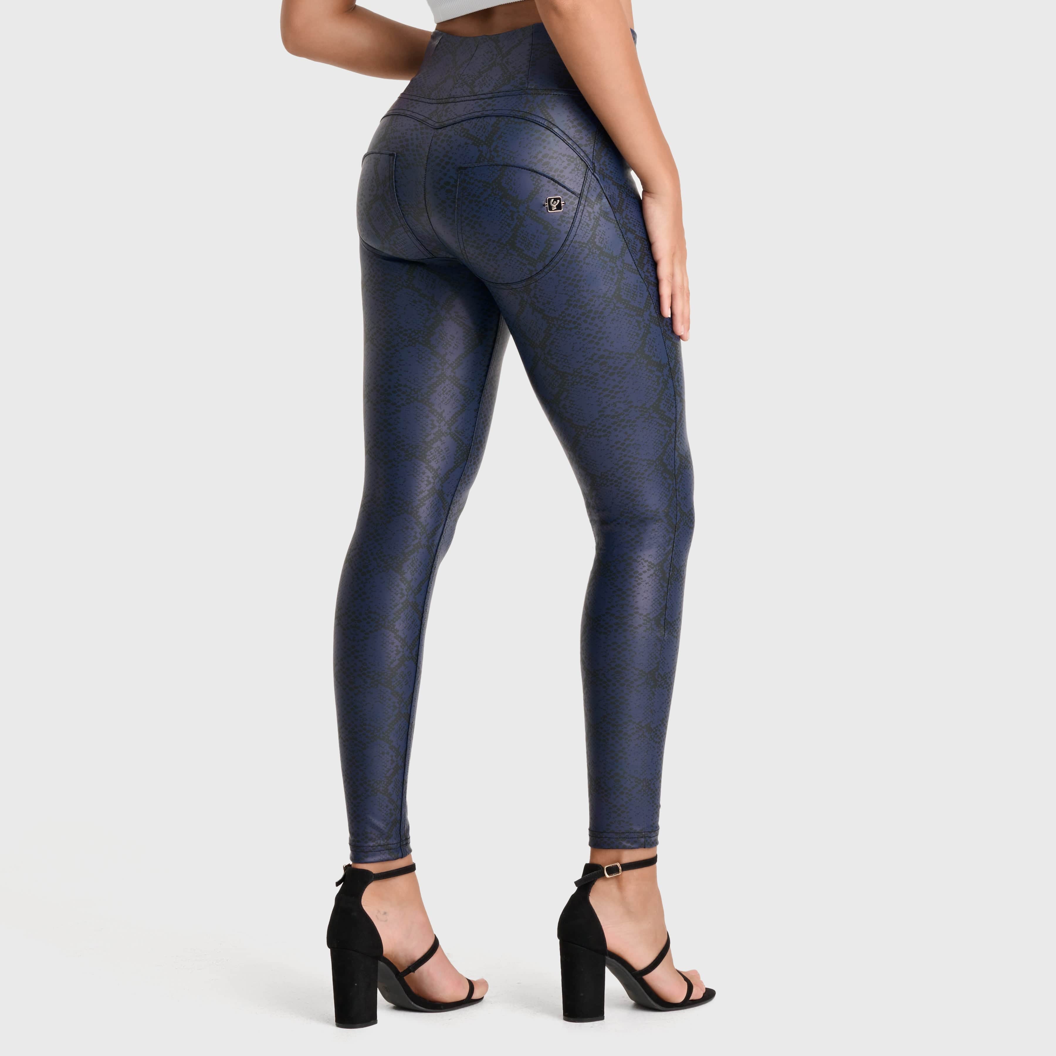 WR.UP® Python Faux Leather Limited Edition - High Waisted - Full Length - Midnight Blue