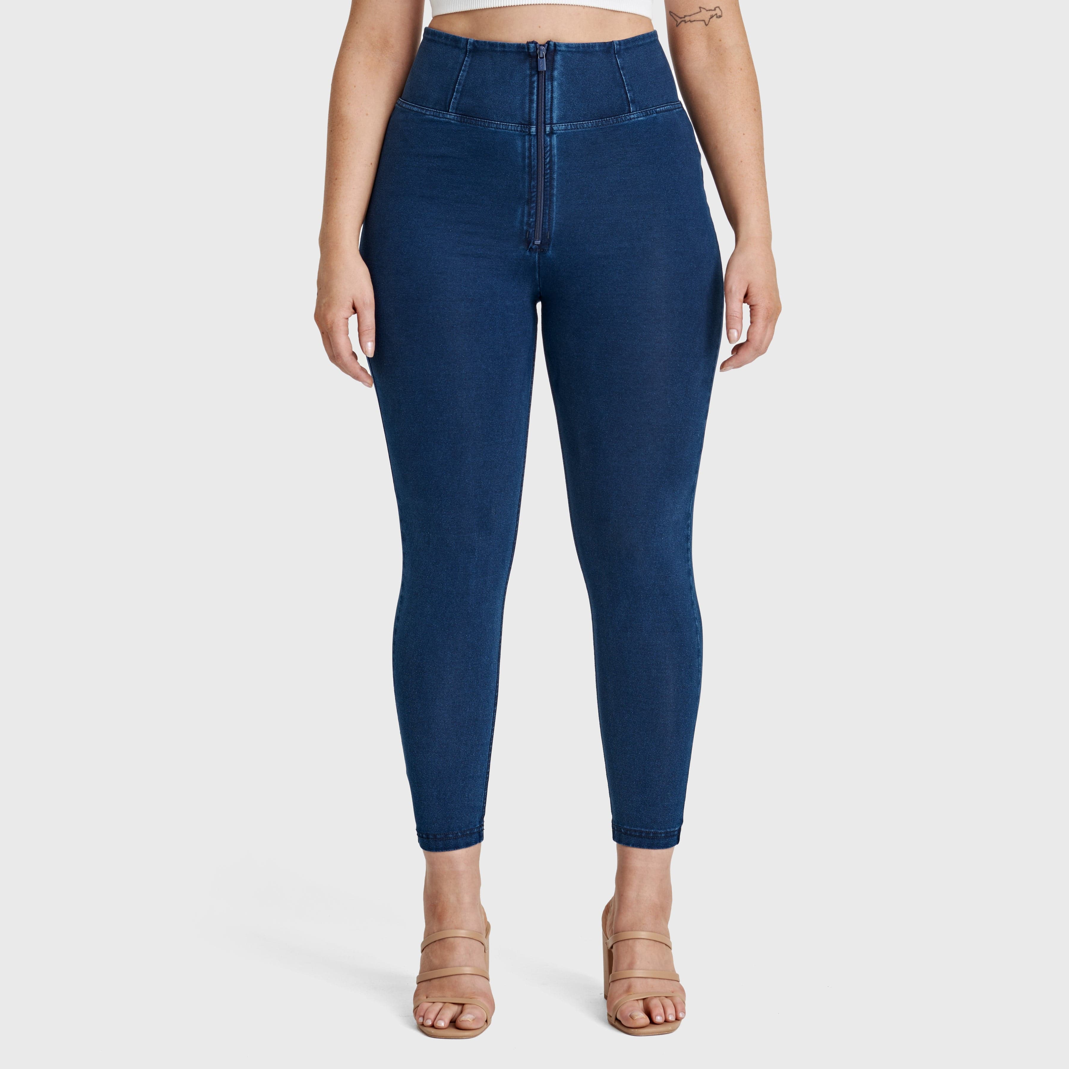 WR.UP® Curvy Denim - Zip High Waisted - 7/8 Length - Dark Blue + Blue Stitching