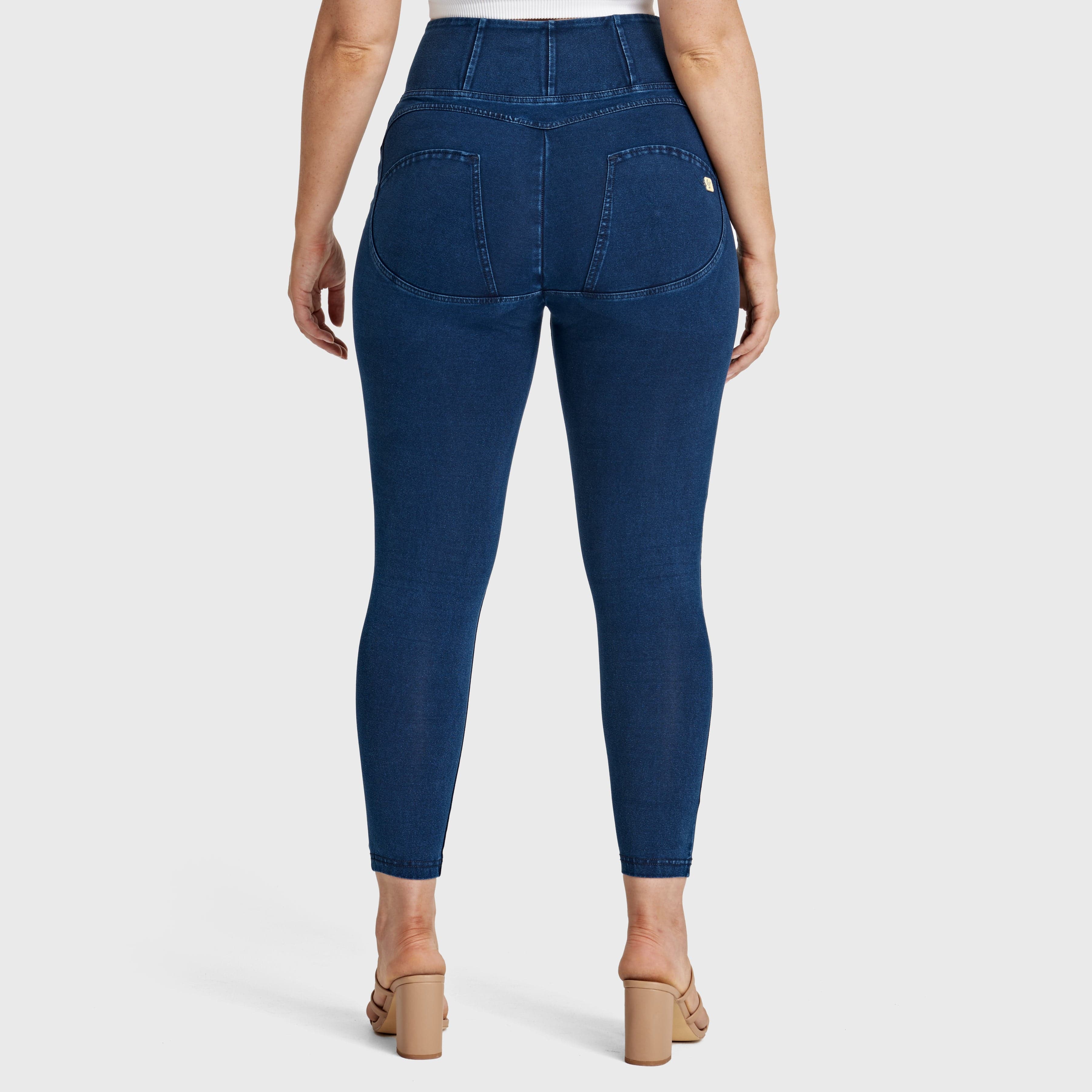 WR.UP® Curvy Denim - Zip High Waisted - 7/8 Length - Dark Blue + Blue Stitching