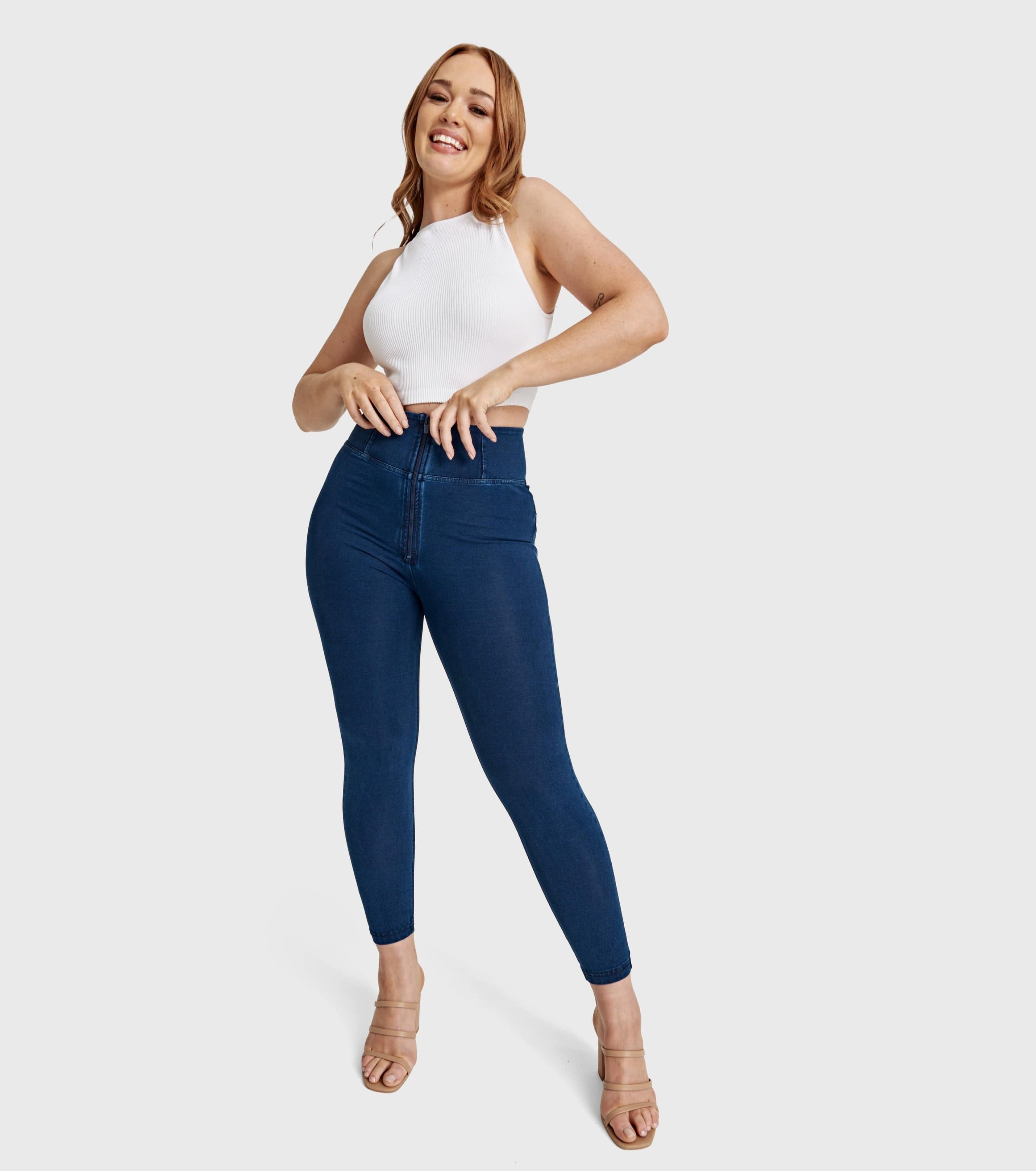 WR.UP® Curvy Denim - Zip High Waisted - 7/8 Length - Dark Blue + Blue Stitching