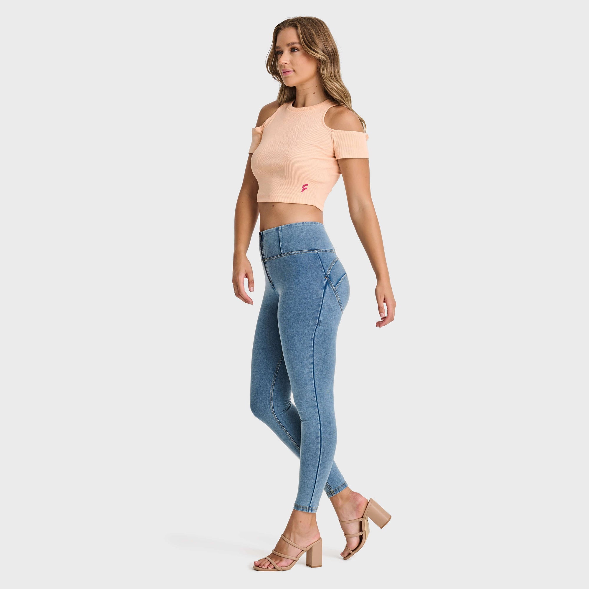 WR.UP® Denim - High Waisted - 7/8 Length - Light Blue + Yellow Stitching