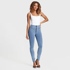 جينز WR.UP® - خصر مرتفع - طول كامل - أزرق فاتح + خياطة صفراء