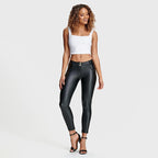 بنطال جينز من الجلد الصناعي من WR.UP® - خصر متوسط ​​الارتفاع - طول 7/8 - أسود