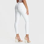 بنطال جينز WR.UP® من الجلد الصناعي - خصر متوسط ​​الارتفاع - طول 7/8 - أبيض