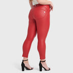 بنطال WR.UP® من الجلد الصناعي بتصميم كيرفي - خصر مرتفع - طول 7/8 - أحمر