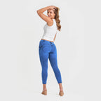 بنطال جينز WR.UP® - خصر متوسط ​​الارتفاع - طول 7/8 - أزرق كوبالت + خياطة زرقاء