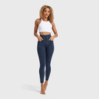 بنطال جينز WR.UP® بجيوب أمامية - خصر مرتفع للغاية - طول 7/8 - أزرق داكن مع خياطة زرقاء