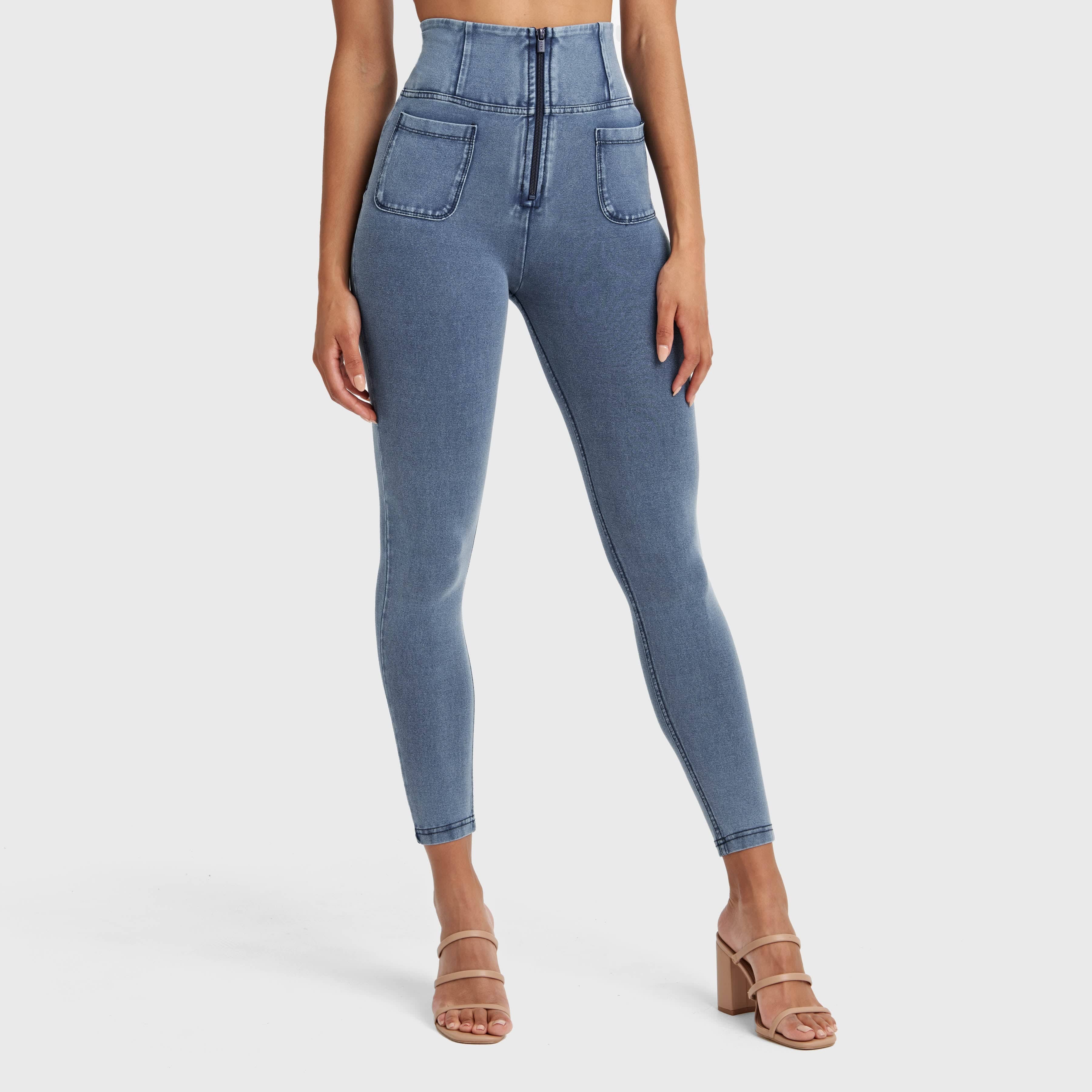 WR.UP® Denim With Front Pockets - Super High Waisted - 7/8 Length - Light Blue + Blue Stitching