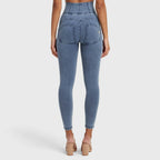 بنطال جينز WR.UP® بجيوب أمامية - خصر مرتفع للغاية - طول 7/8 - أزرق فاتح مع خياطة زرقاء