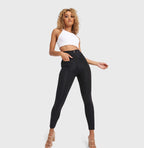 بنطال جينز WR.UP® بجيوب أمامية - خصر مرتفع للغاية - طول 7/8 - أسود مع خياطة سوداء