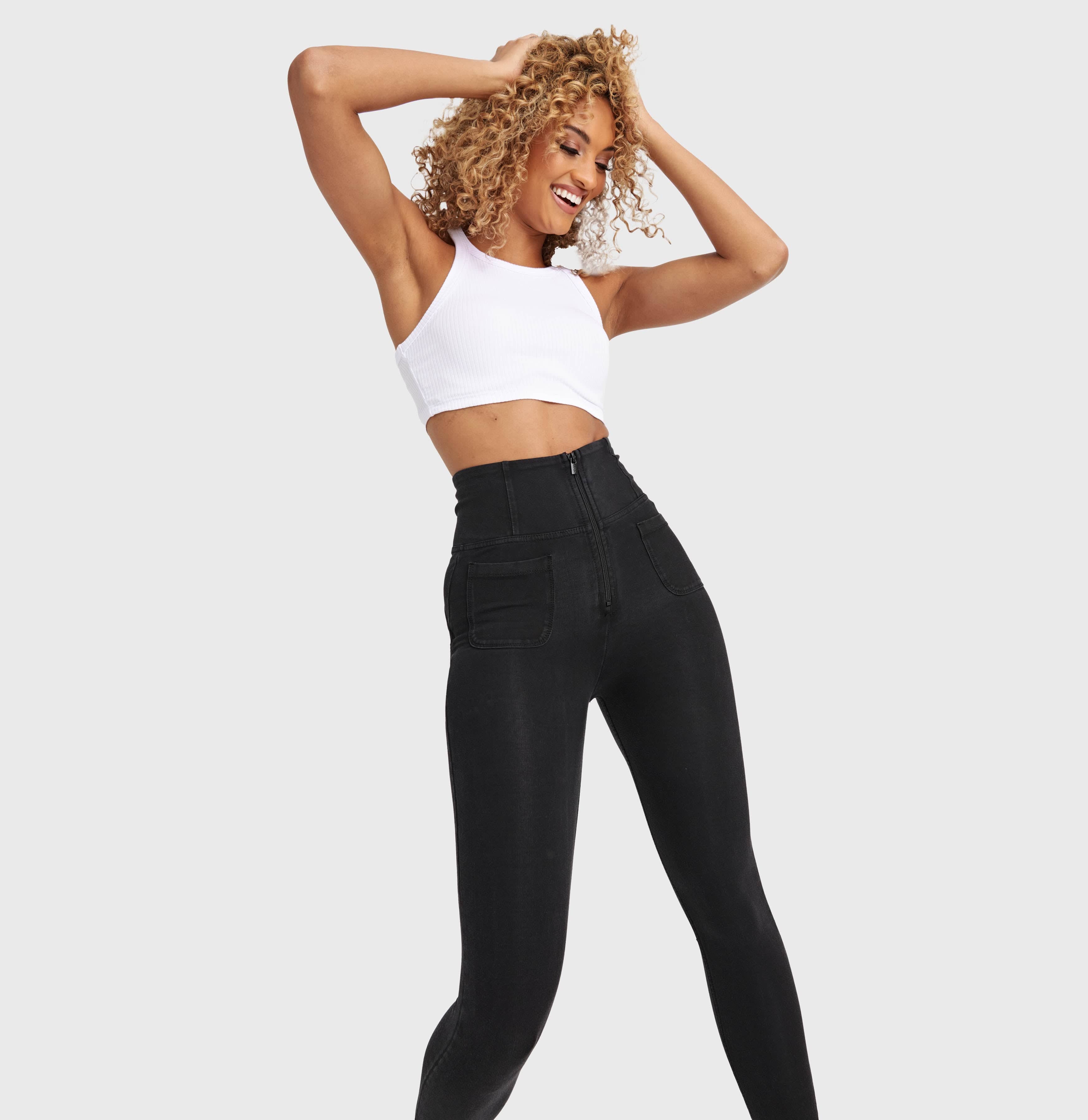 WR.UP® Denim With Front Pockets - Super High Waisted - 7/8 Length - Black + Black Stitching