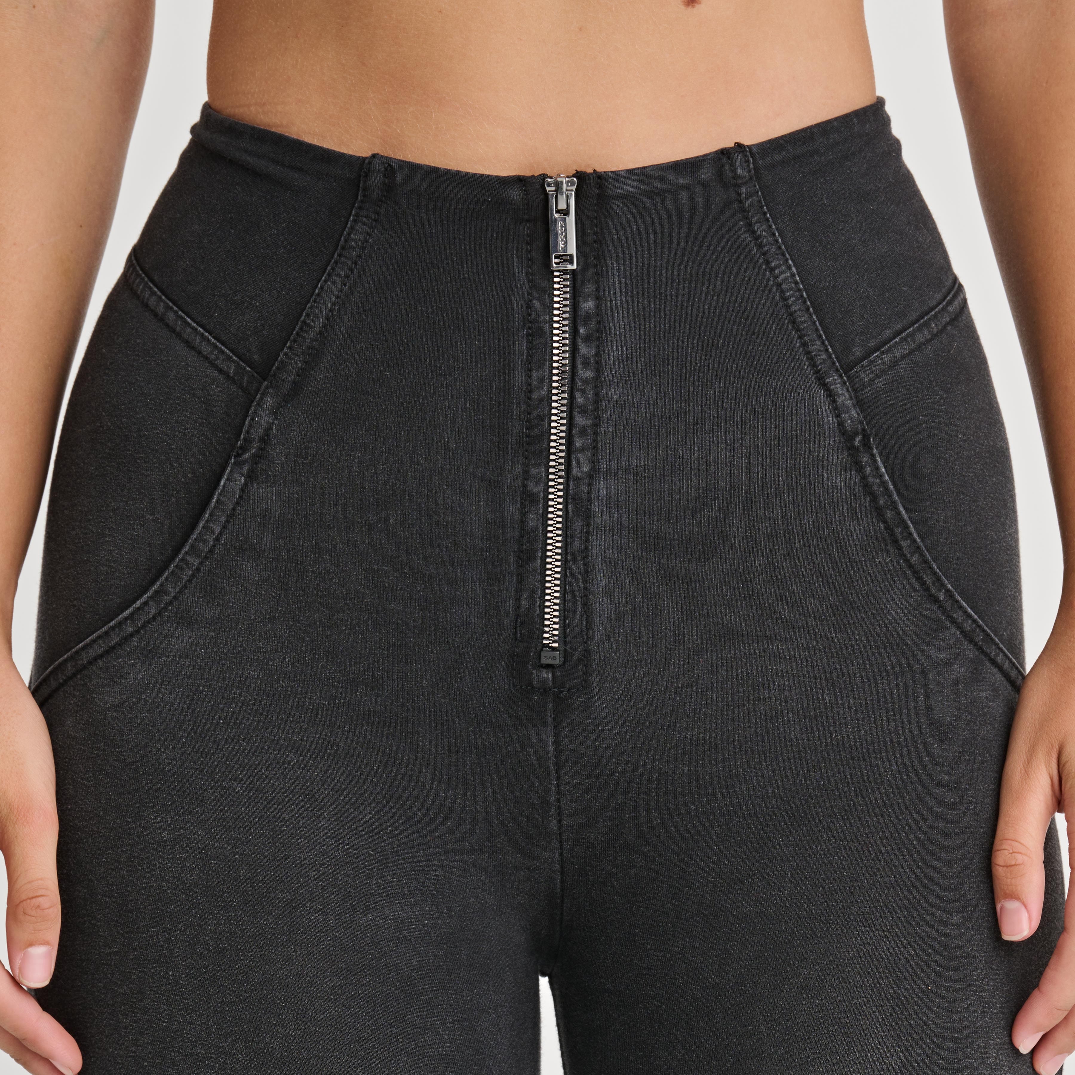 بنطال جينز WR.UP® للدراجات النارية - خصر مرتفع للغاية - طول 7/8 - أسود مع خياطة سوداء