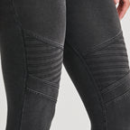 بنطال جينز WR.UP® للدراجات النارية - خصر مرتفع للغاية - طول 7/8 - أسود مع خياطة سوداء