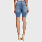 WR.UP® Denim - High Waisted - Biker Shorts - Light Blue + Yellow Stitching