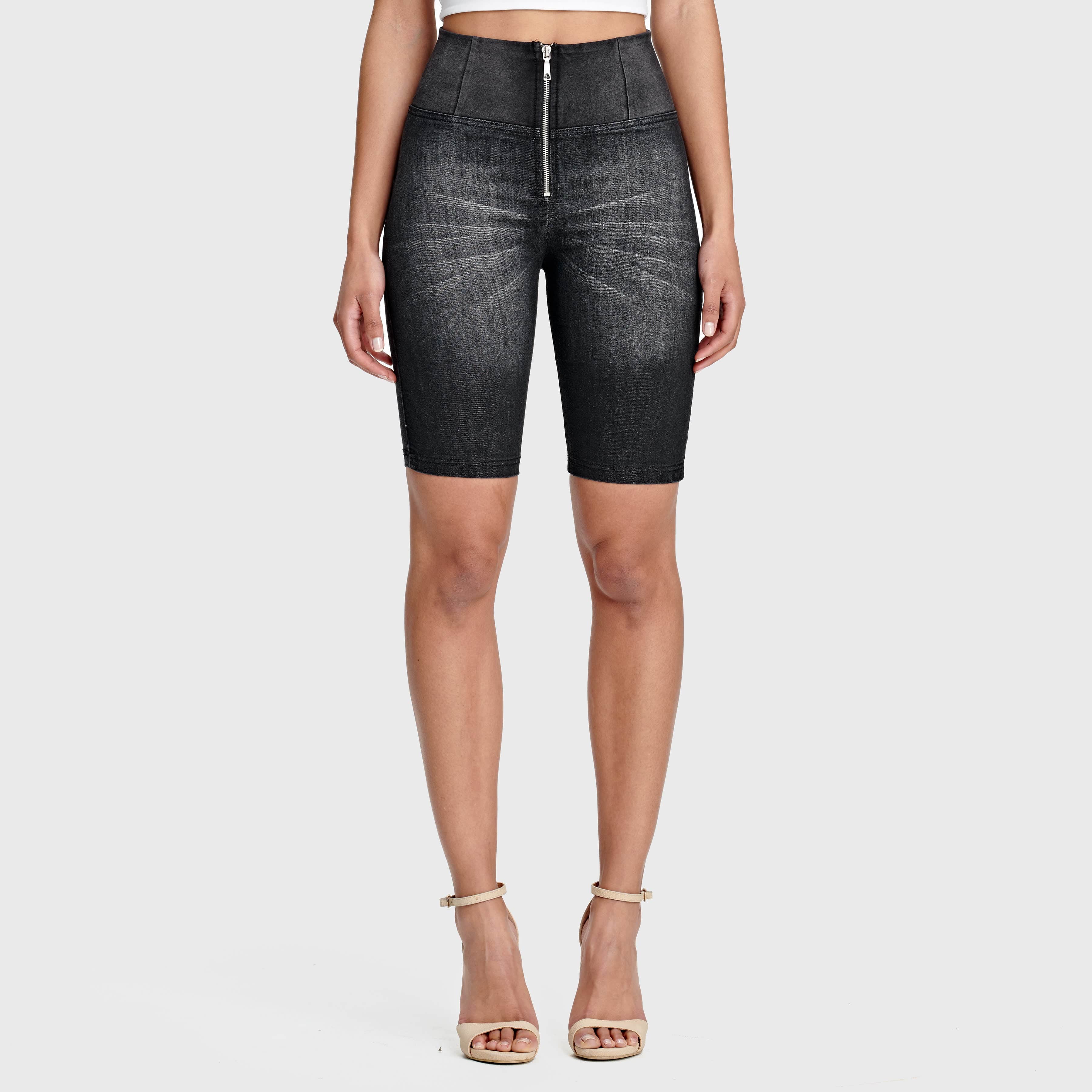 WR.UP® Denim - High Waisted - Biker Shorts - Black + Black Stitching