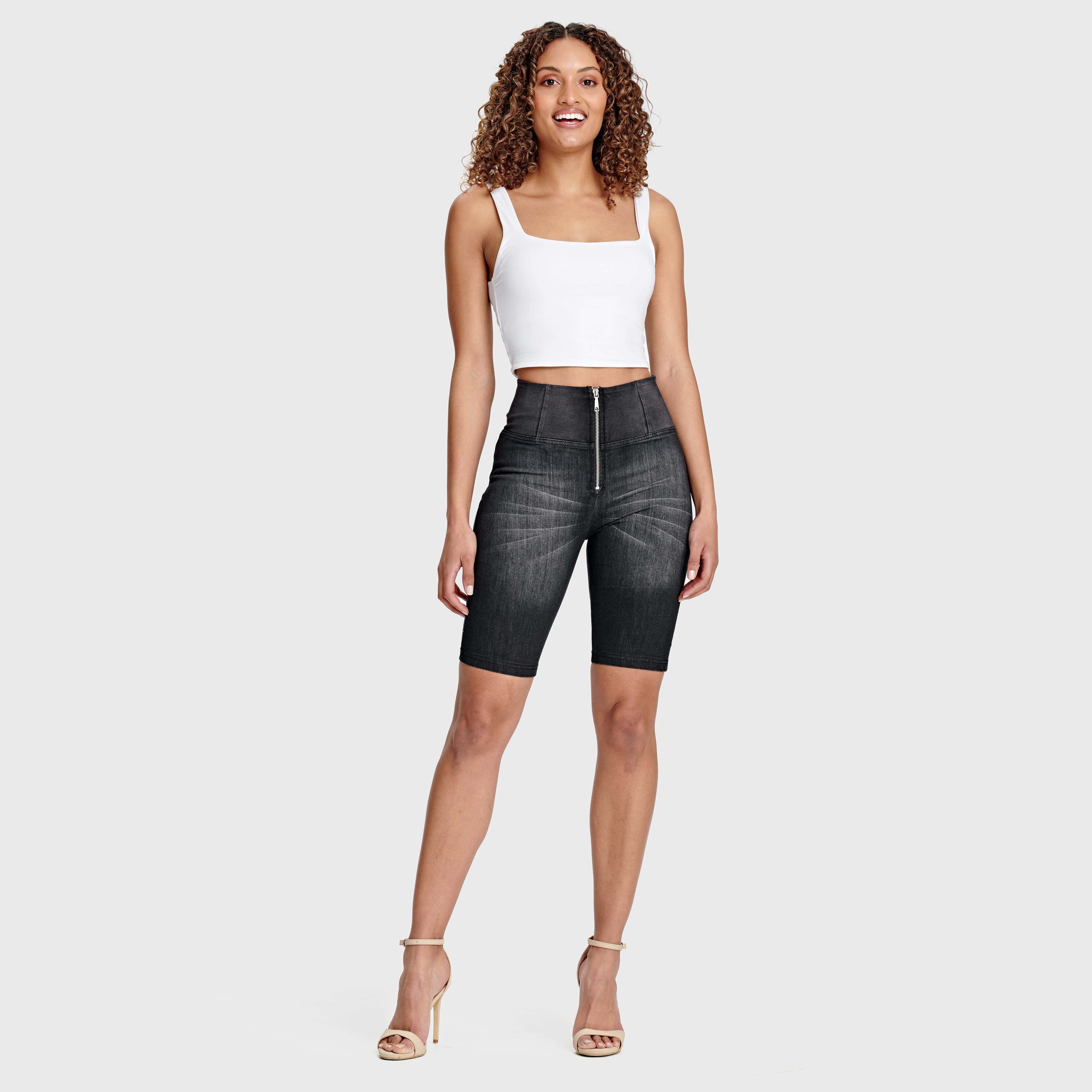 WR.UP® Denim - High Waisted - Biker Shorts - Black + Black Stitching