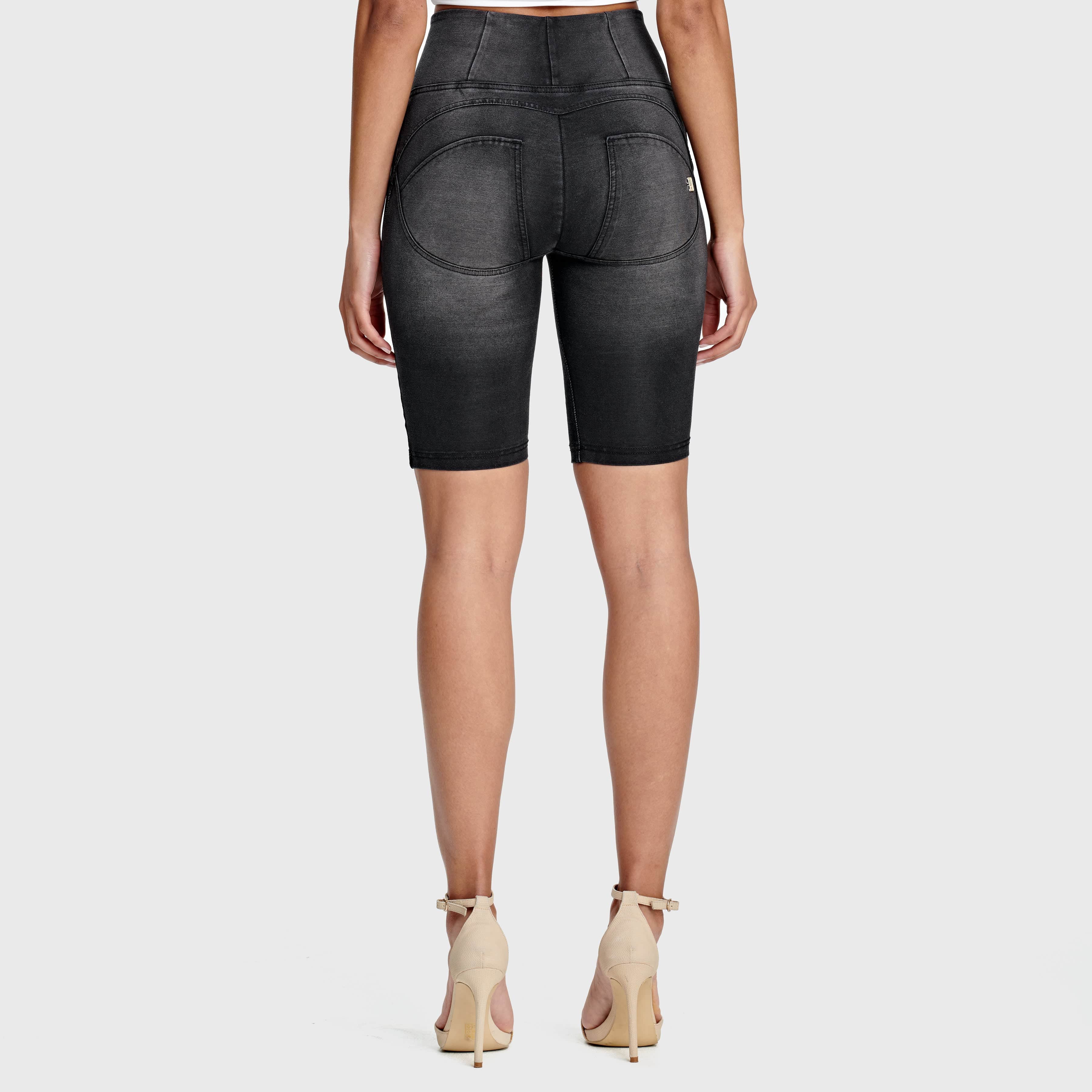 WR.UP® Denim - High Waisted - Biker Shorts - Black + Black Stitching