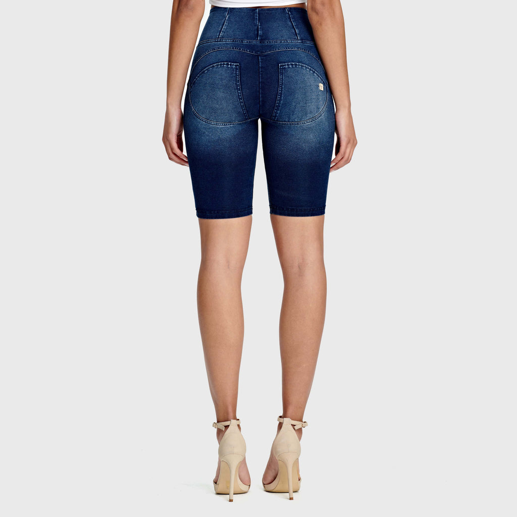 WR.UP® Denim - High Waisted - Biker Shorts - Dark Blue + Blue Stitching