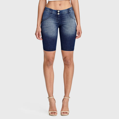 WR.UP® Denim - Mid Rise - Biker Shorts - Dark Blue + Blue Stitching