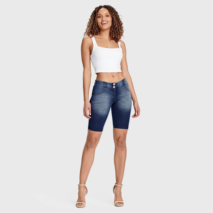 WR.UP® Denim - Mid Rise - Biker Shorts - Dark Blue + Blue Stitching