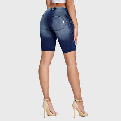 WR.UP® Denim - Mid Rise - Biker Shorts - Dark Blue + Blue Stitching