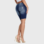 شورت جينز WR.UP® - خصر متوسط ​​الارتفاع - شورت رياضي - أزرق داكن + خياطة زرقاء 