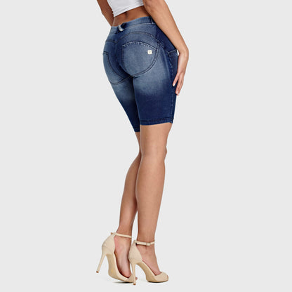 WR.UP® Denim - Mid Rise - Biker Shorts - Dark Blue + Blue Stitching