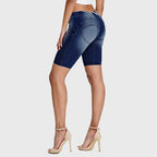 شورت جينز WR.UP® - خصر متوسط ​​الارتفاع - شورت رياضي - أزرق داكن + خياطة زرقاء 